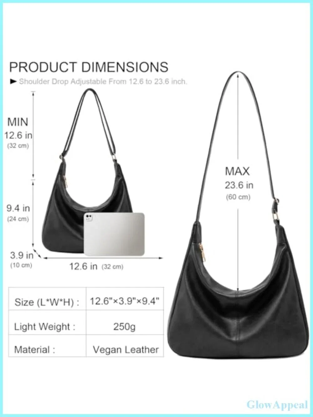 Vegan Leather Foldable Hobo Bag Women Shoulder Handbag Crossbody Purse Large